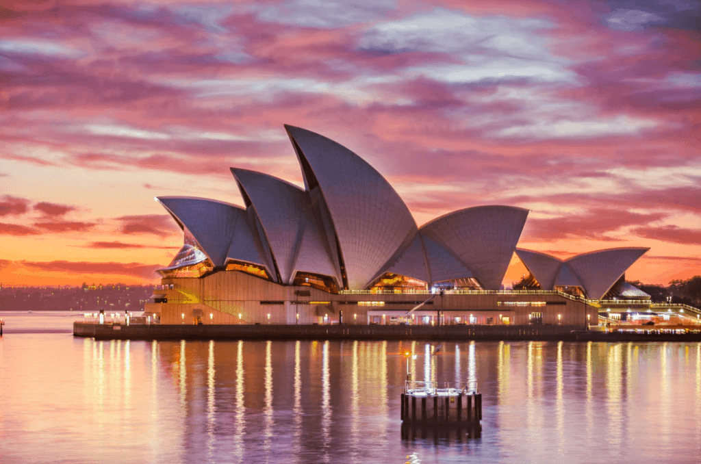 Pink sunset outside the Sydney Opera House